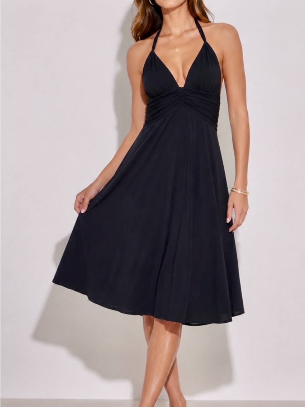 White House Black Market Black Halter Midi Fit-and-Flare Dress